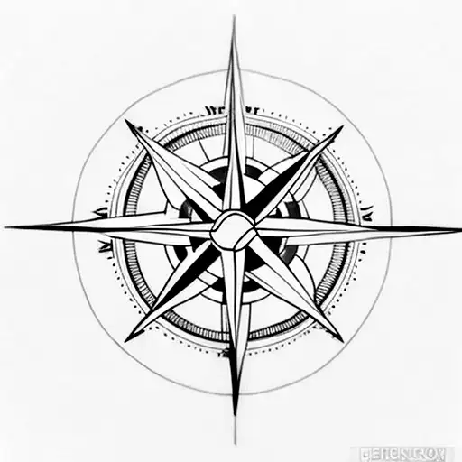 A minimalist tattoo of a compass needle pointing towards the word 'Karma' tattoo design idea