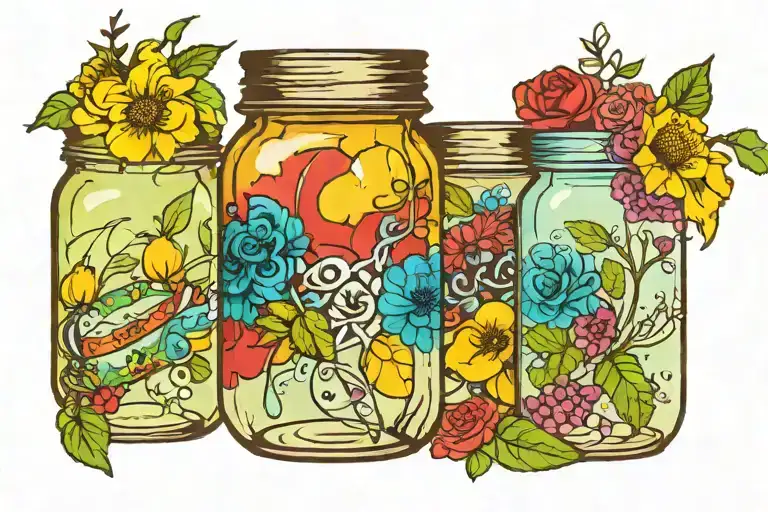 Mason jar with jax's and ball in side  tattoo design idea