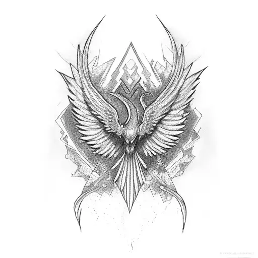 Phoenix broken chains tattoo design idea