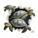 turtles with flowers the clouds forming the shape tattoo design idea