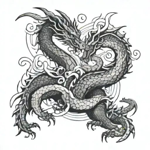 dragon with number 8 dancing friends tattoo design idea