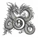 dragon with number 8 dancing friends tattoo design idea