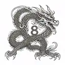 dragon with number 8 dancing friends tattoo design idea