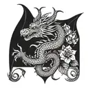 dragon with number 3 flowers tattoo design idea