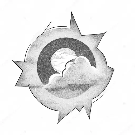 cloud with moon and lightning star tattoo design idea