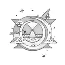 cloud left hand moon in the Center and a lightening star on right side tattoo design idea