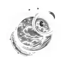 cloud left hand moon in the Center and a lightening star on right side tattoo design idea