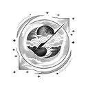 cloud left hand moon in the Center and a lightening star on right side tattoo design idea