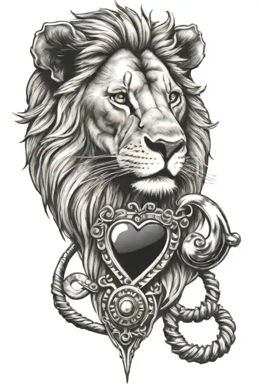 lion, black heart, telephone tattoo design idea