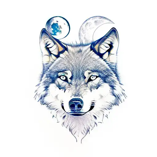 wolf and moon tattoo design idea