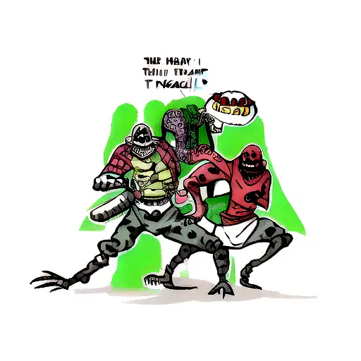 The ninja turtles as zombies/skeletons eating pizza tattoo design idea