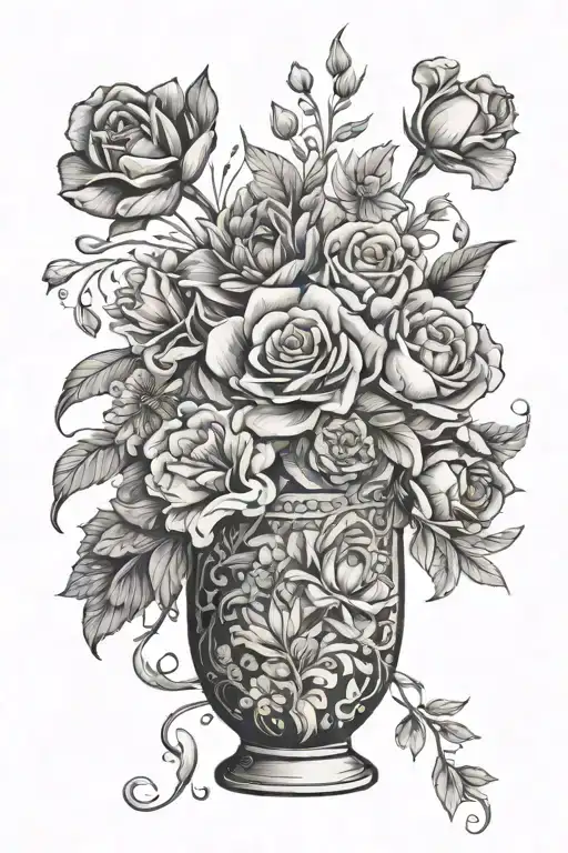 vase full of flowers tattoo design idea