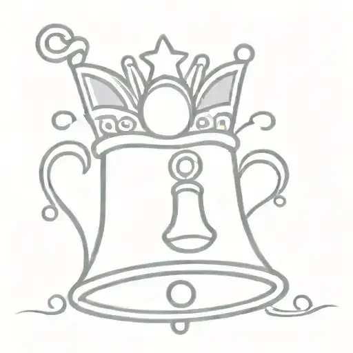 heart shaped bell wearing crown tattoo design idea