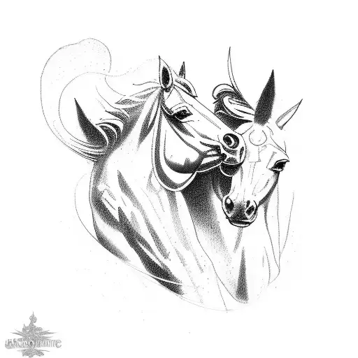 A sketch-style tattoo of a cowboy riding a wild horse tattoo design idea