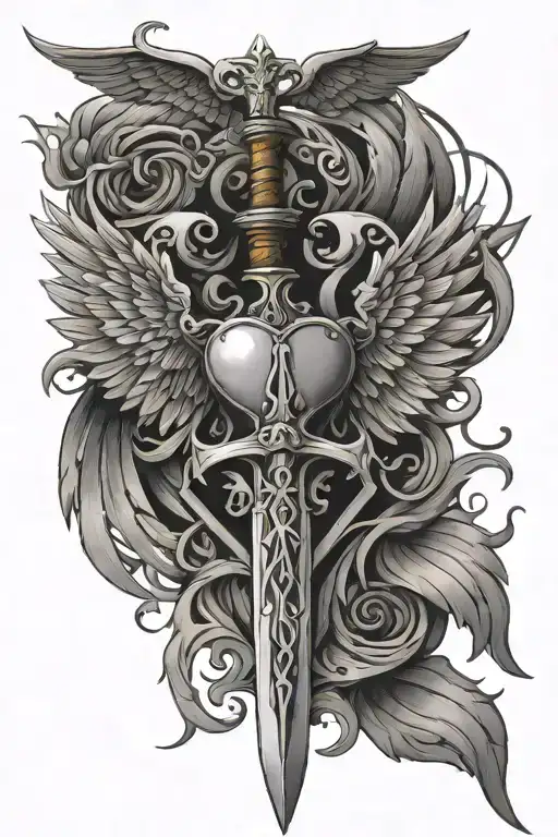 sword piercing heart with wings biblical tattoo design idea