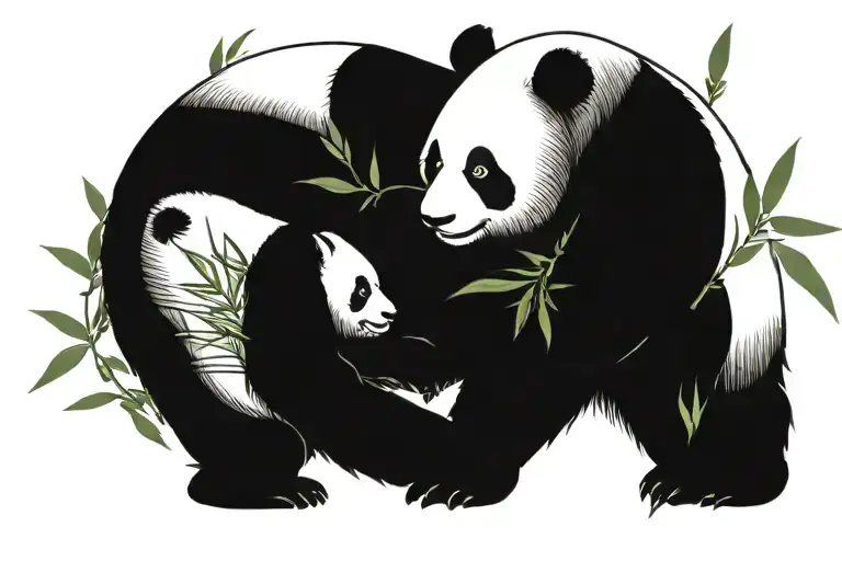 panda with baby in bamboo forest tattoo design idea