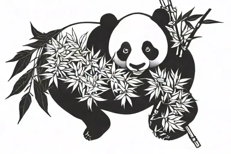 panda with bamboo leaves tattoo design idea