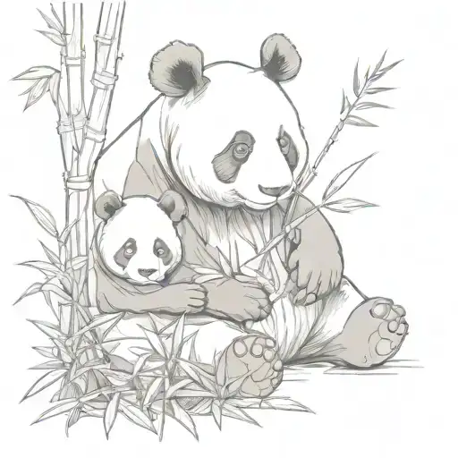 panda with baby in bamboo forest tattoo design idea