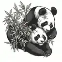 panda with baby in bamboo forest tattoo design idea