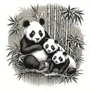 panda with baby in bamboo forest tattoo design idea