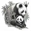 panda with baby in bamboo forest tattoo design idea
