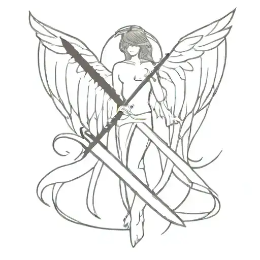 fallen Angel and sword tattoo design idea