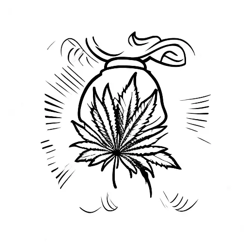 A minimalist tattoo of a cannabis leaf with a chef's hat on top, representing your passion for cooking and cannabis. tattoo design idea