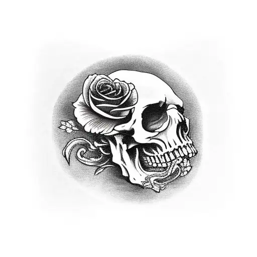 skelatal bones from hand with black rose on top with  centepede wrapped about fingers tattoo design idea