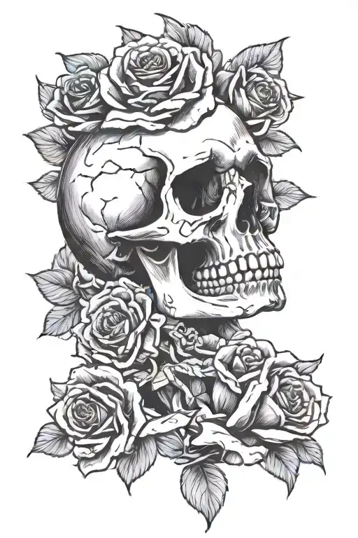 skull hand holding a rose tattoo design idea