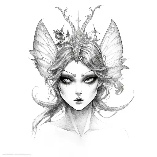 a beautiful fairy casting an evil shadow tattoo design idea