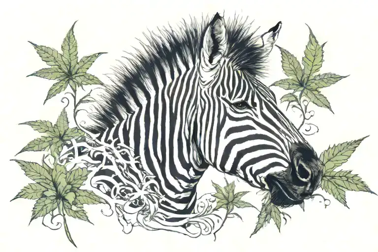 zebra with weed  tattoo design idea