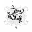 Guitar strings transforming into tree frog vines tattoo design idea