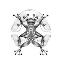 Guitar strings transforming into tree frog vines tattoo design idea