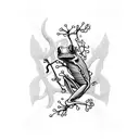 Guitar strings transforming into tree frog vines tattoo design idea