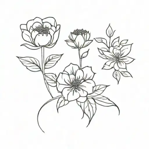 A delicate tattoo showcasing a trio of flowers, each representing the client, their mother, and their grandmother, intertwined in a beautiful composition tattoo design idea