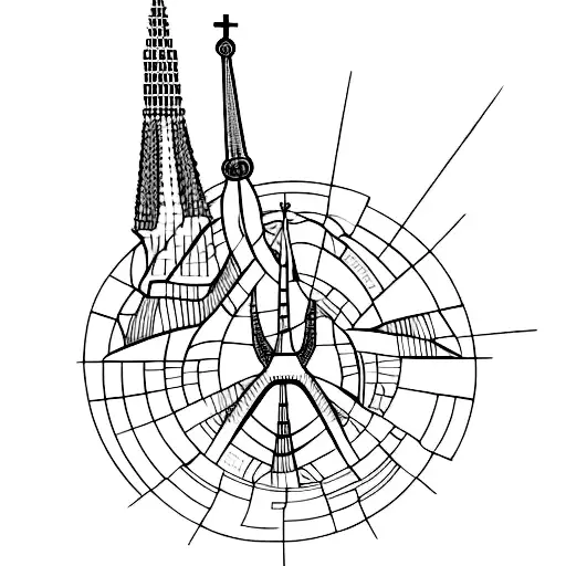 a band of sagrada familia, Eiffel Tower, klon cathedral and peace palace tattoo design idea