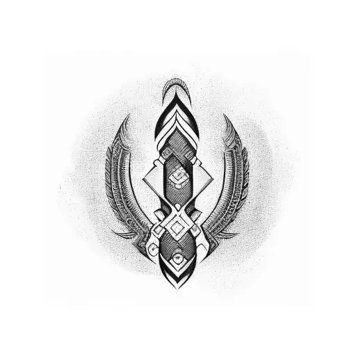 A Peruvian Tumi and an Indian Trishul merging into a unique symbol tattoo design idea