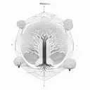 A geometric representation of Yggdrasil, the World Tree, with each branch representing a different aspect of life and knowledge tattoo design idea
