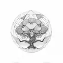 A geometric representation of Yggdrasil, the World Tree, with each branch representing a different aspect of life and knowledge tattoo design idea