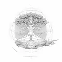 A geometric representation of Yggdrasil, the World Tree, with each branch representing a different aspect of life and knowledge tattoo design idea