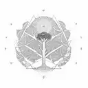 A geometric representation of Yggdrasil, the World Tree, with each branch representing a different aspect of life and knowledge tattoo design idea