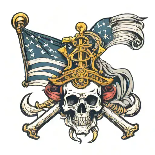 is navy anchor and skull with flag  tattoo design idea