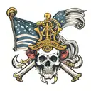 is navy anchor and skull with flag  tattoo design idea