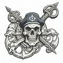 is navy anchor and skull with flag  tattoo design idea