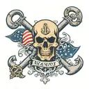 is navy anchor and skull with flag  tattoo design idea