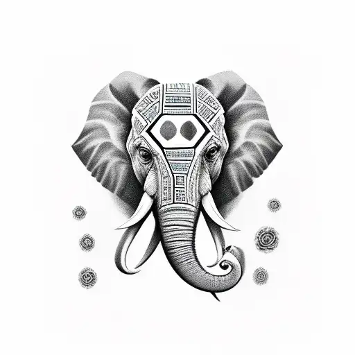 elephant, all seeing eye, cross, skull, owl, rose, lyrics tattoo design idea