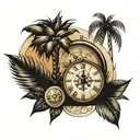 palm tree,clock,compass tattoo design idea
