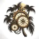 palm tree,clock,compass tattoo design idea