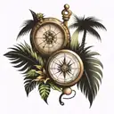 palm tree,clock,compass tattoo design idea
