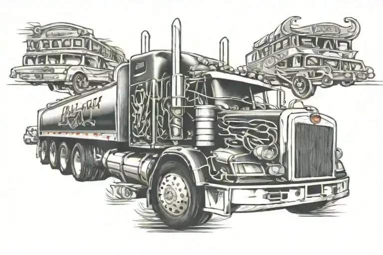 18 wheeler semi truck tattoo design idea